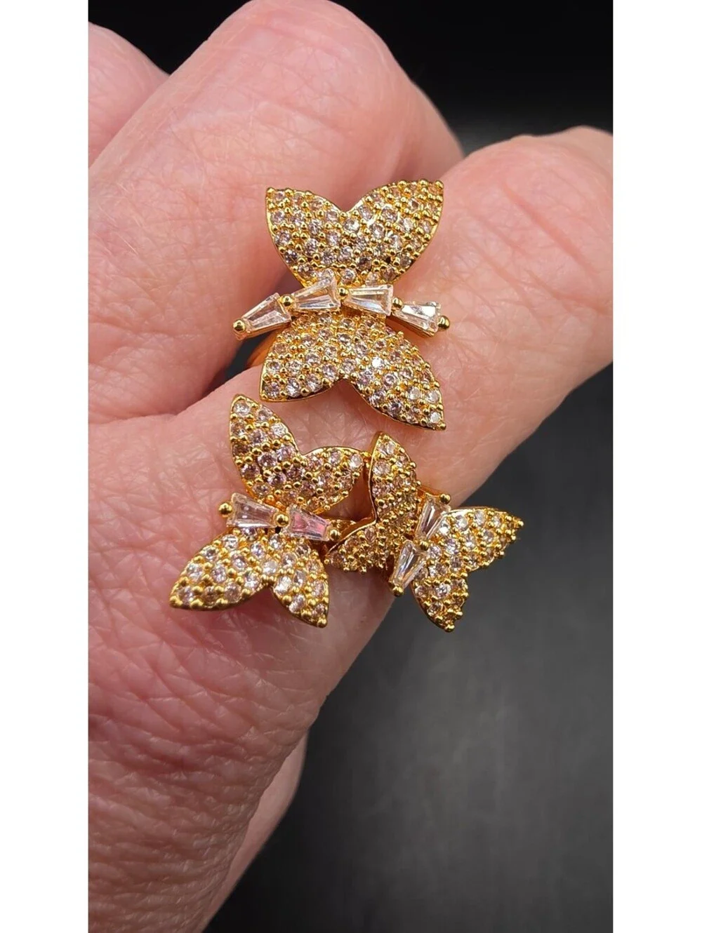 Adjustable Butterfly Ring Size 7.5 with Sparkling Zirconia